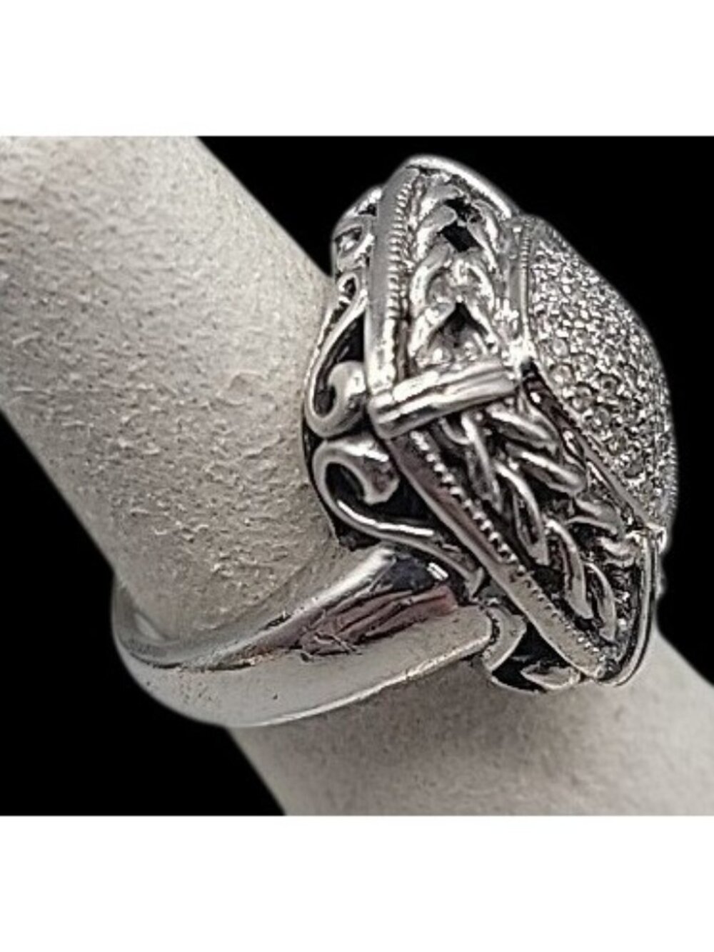 Gail Scott Sterling Silver & 18k Diamond Basket Weave Ring Ladies 6.75 15.66g - Picture 10 of 16
